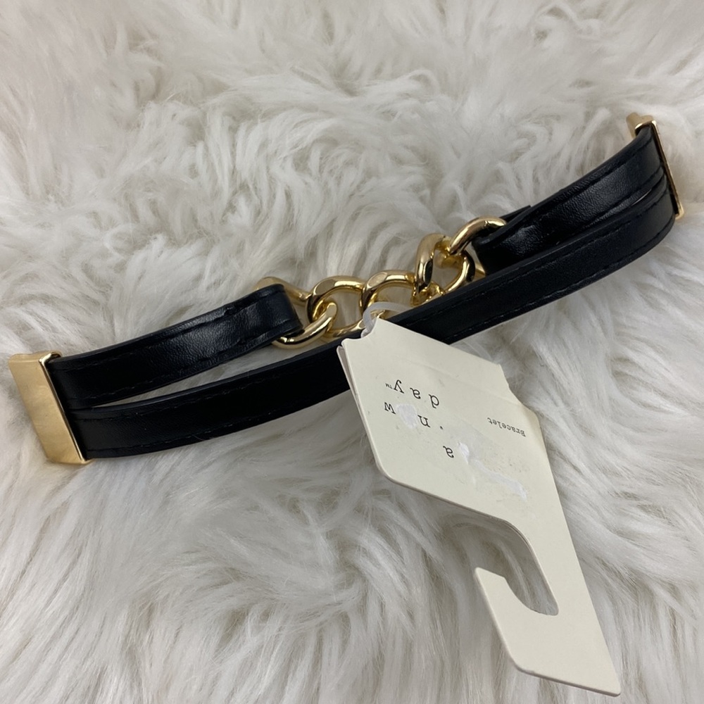 4/$20 A New Day Black Faux Leather Wrap Bracelet with Gold Chain Links Bracelet - Picture 7 of 8